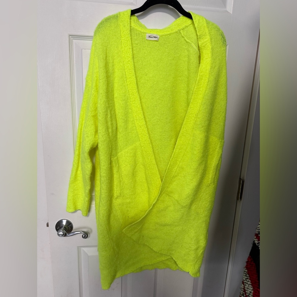American Vintage Neon Yellow Open-Front Women's Cardigan